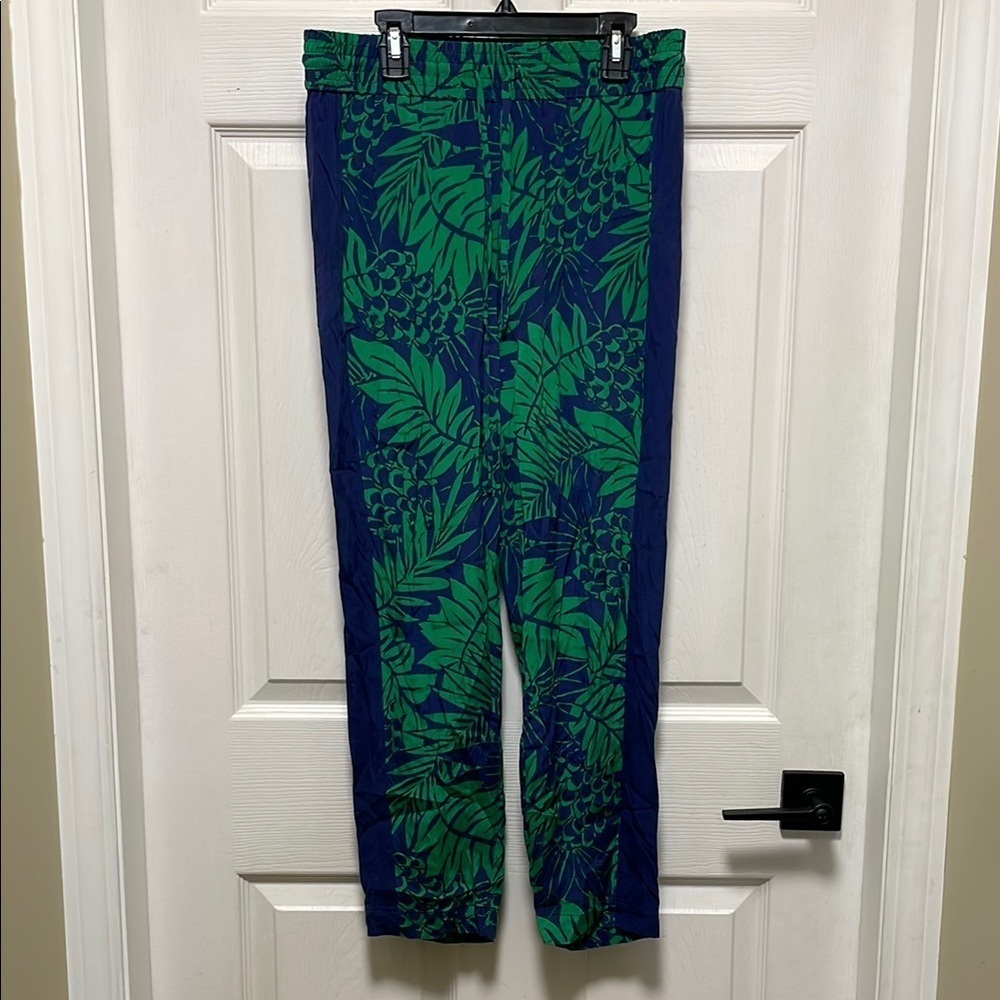 DKNY | Tropical | Silk |  Green/Blue | PullOn | Resort | Pant | Size S